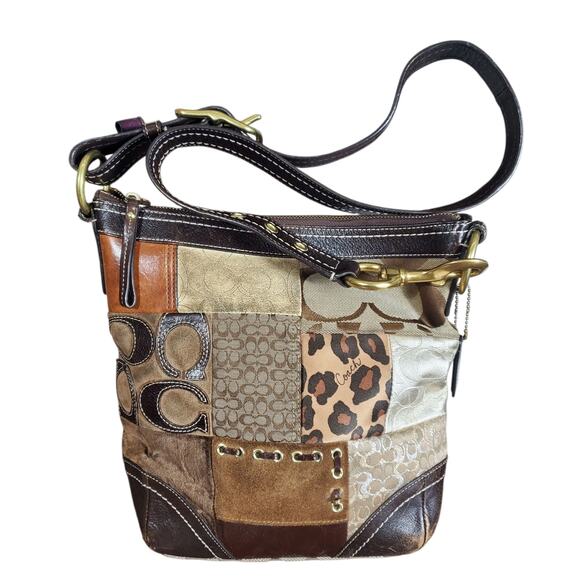 Y2k Coach F12840 Patchwork Signature Crossbody Canvas Leather Hobo Bag - Picture 1 of 15